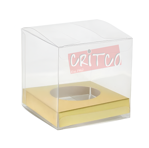 Single Cup Cake Box-Clear Gold Base