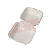 6X6X3.5 inch Bagasse Burger Box-White