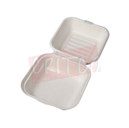 6X6X3.5 inch Bagasse Burger Box-White